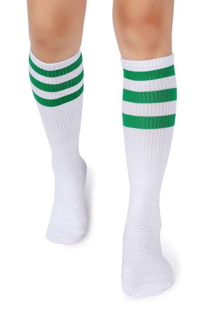 Pareberry Classical Triple Stripes Soft Cotton Over-the-Calf Retro Tube Socks (A-Pair(Green/White)) - Image 2